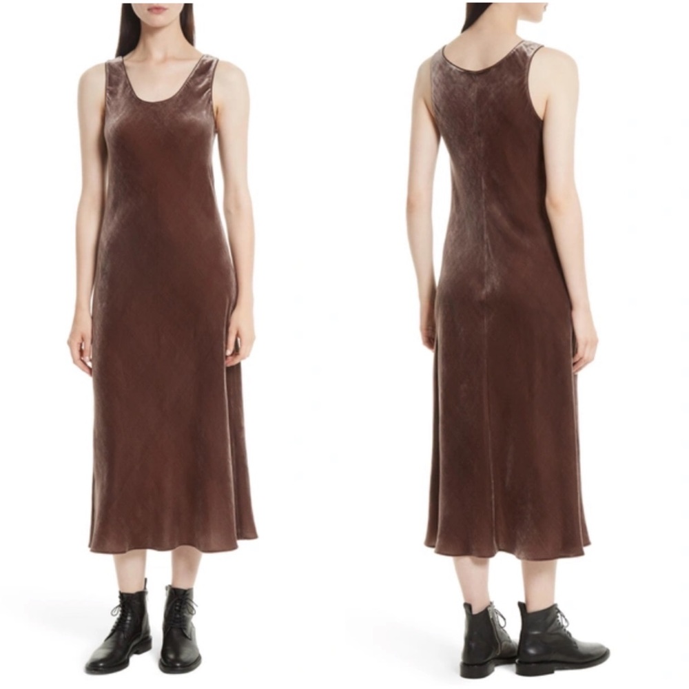Vince Velvet Tank Midi Dress Size Silk Viscose Blend